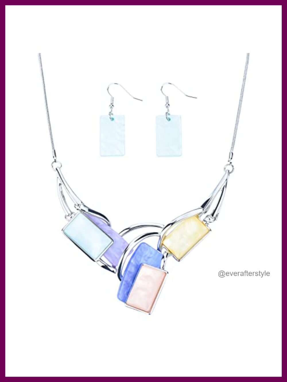 Silver Plated Alloy Square Statement Necklace Earrings Set